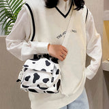 Mini Cow Print Nylon Shoulder Bag Bucket Crossbody Bags For Girls