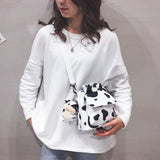 Mini Cow Print Nylon Shoulder Bag Bucket Crossbody Bags For Girls