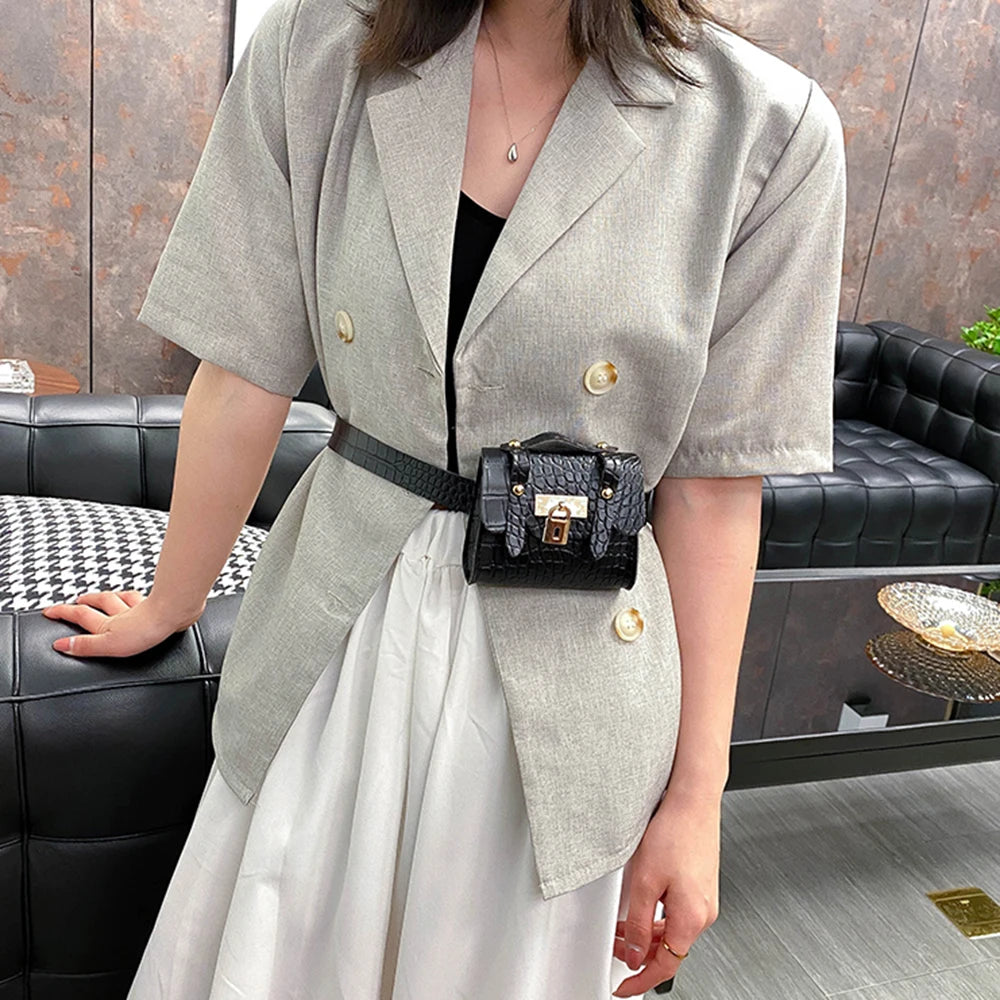 Crocodile Print Waist Pack Women Crossbody Chest Bag