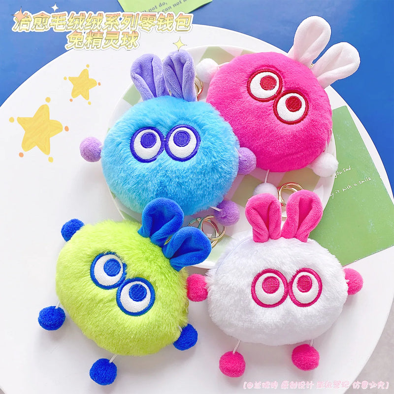 Mini Rabbit Elf Ball Plush Coin Purse Key Organizer Zipper Pouch Keychain Bag