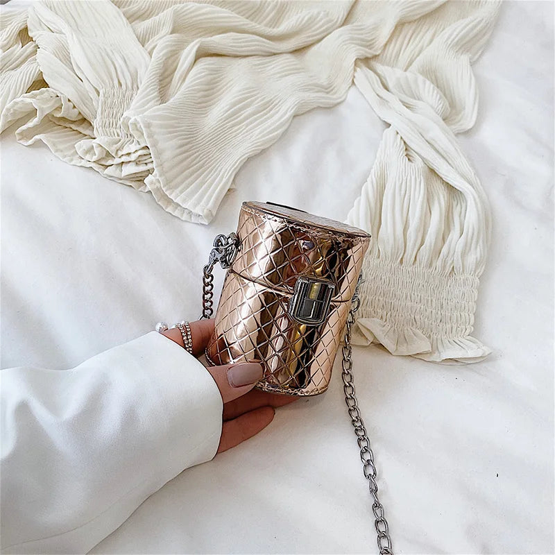 Patent Leather Mini Flap Cylinder Bag Chain Shoulder Messenger Bag