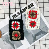 Mini Flower Knitting Phone Bag Women Crossbody Bags Crochet Shoulder Bag