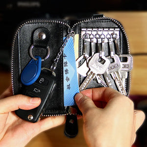Mini Leather Zipper Key Holder Organizer Men Women