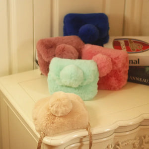 Mini Plush Kids Girls Handbag Pom Pom Shoulder Messenger
