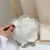 Mini Lace Flower Beads Handbag Sweet Shoulder Bags For Women Crossbody Bag