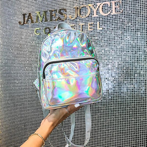 Silver Laser Backpack Women Youth Bag Teenage Girls School Bag