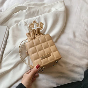 Mini Leisure Bucket Bag Waffle Messenger Bag Chain Bag