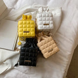 Mini Leisure Bucket Bag Waffle Messenger Bag Chain Bag