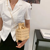 Mini Leisure Bucket Bag Waffle Messenger Bag Chain Bag