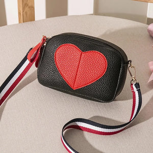 Lychee Leather Crossbody Bag Small Ladies Phone Heart-Shaped Shoulder Studen Pur