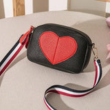 Lychee Leather Crossbody Bag Small Ladies Phone Heart-Shaped Shoulder Studen Pur