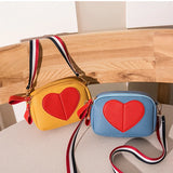 Lychee Leather Crossbody Bag Small Ladies Phone Heart-Shaped Shoulder Studen Pur