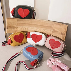 Lychee Leather Crossbody Bag Small Ladies Phone Heart-Shaped Shoulder Studen Pur
