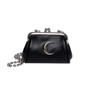 Mini Metal Moon Clip Clutch Tiny Coin Bags PU Leather Crossbody Chain Bag