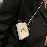 Mini Metal Moon Clip Clutch Tiny Coin Bags PU Leather Crossbody Chain Bag