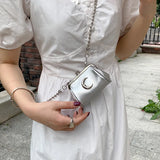 Mini Metal Moon Clip Clutch Tiny Coin Bags PU Leather Crossbody Chain Bag