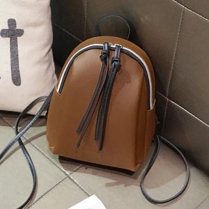 Mini PU Leather Backpack with Tassel Zipper for Women's Small Shoulder Bag