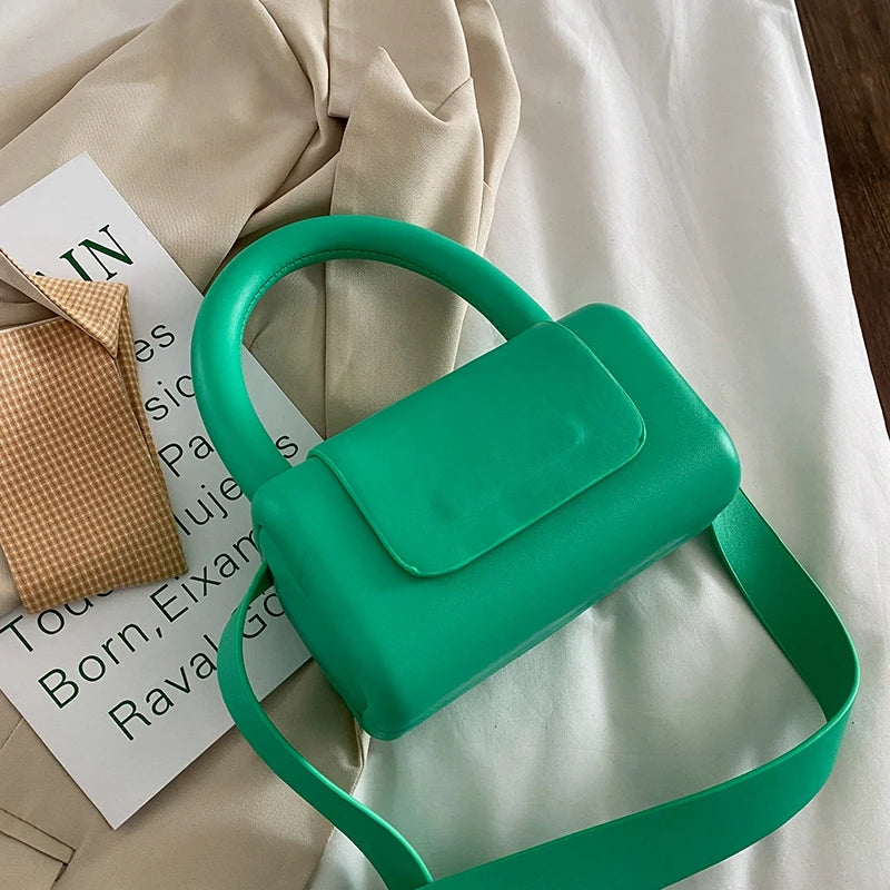 Green PU Leather Top Handle Crossbody Bag for Women