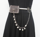 Mini PVC Rhinestone Waist Bag Women Fanny Packs Street Pearl Chain Chest Bag