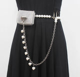 Mini PVC Rhinestone Waist Bag Women Fanny Packs Street Pearl Chain Chest Bag