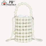 Mini Pearls Beaded Shoulder Bag Women Clutch Drawstring Bucket Bag