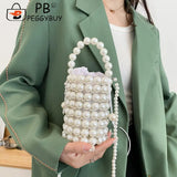 Mini Pearls Beaded Shoulder Bag Women Clutch Drawstring Bucket Bag
