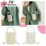 Mini Pearls Beaded Shoulder Bag Women Clutch Drawstring Bucket Bag