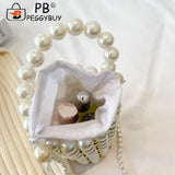 Mini Pearls Beaded Shoulder Bag Women Clutch Drawstring Bucket Bag