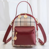 Plaid Pocket Front Backpack Crossbody Bag for Teenage Girls Shoulder Purse
