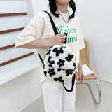 Mini Plush Backpack Flowers Printing Small School Bags Shoulder Crossbody Bags