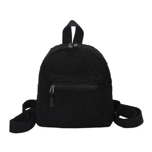 Mini Plush Backpack Solid Women Little Girls