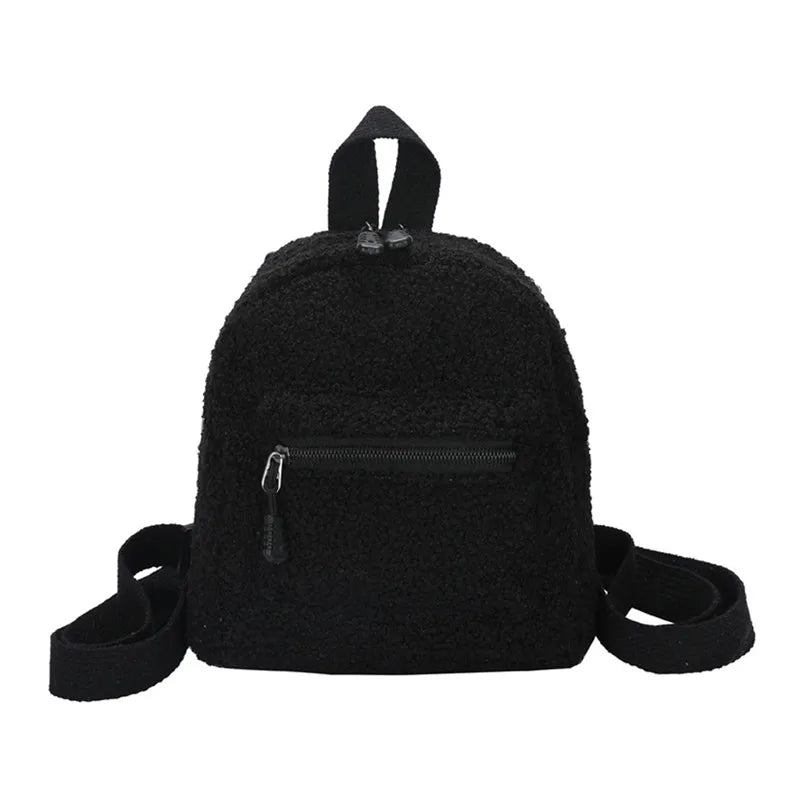 Mini Plush Backpack Solid Women Little Girls