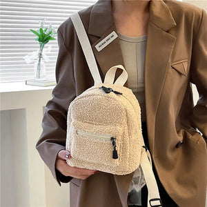 Mini Plush Backpack Solid Women Little Girls Wild Soft Autumn Winter