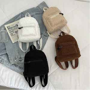 Mini Plush Backpack Solid Women Little Girls Wild Soft Autumn Winter Stylish