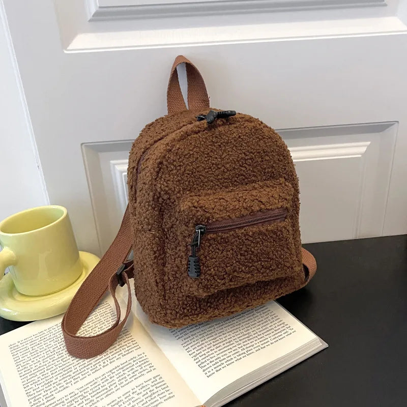 Mini Plush Backpack for Women Girls Soft Autumn Winter Daypack