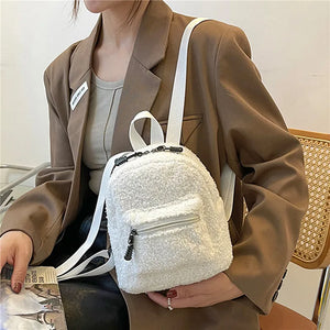 Mini Plush Backpack Solid Women Little Girls