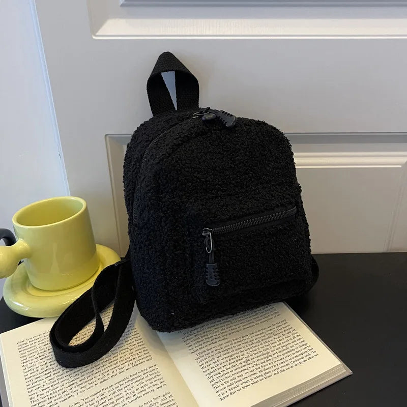 Mini Plush Backpack Solid Women Little Girls Wild Soft Autumn Winter Stylish