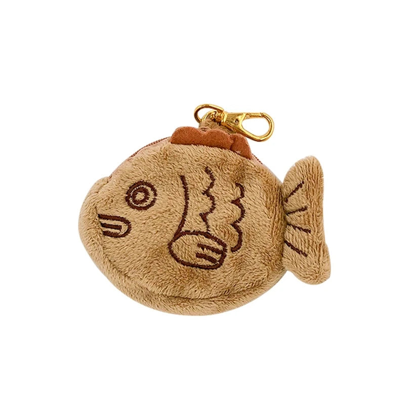 Mini Plush Fish Coin Zipper Bag Purse Wrist Wallet for Kids Girls