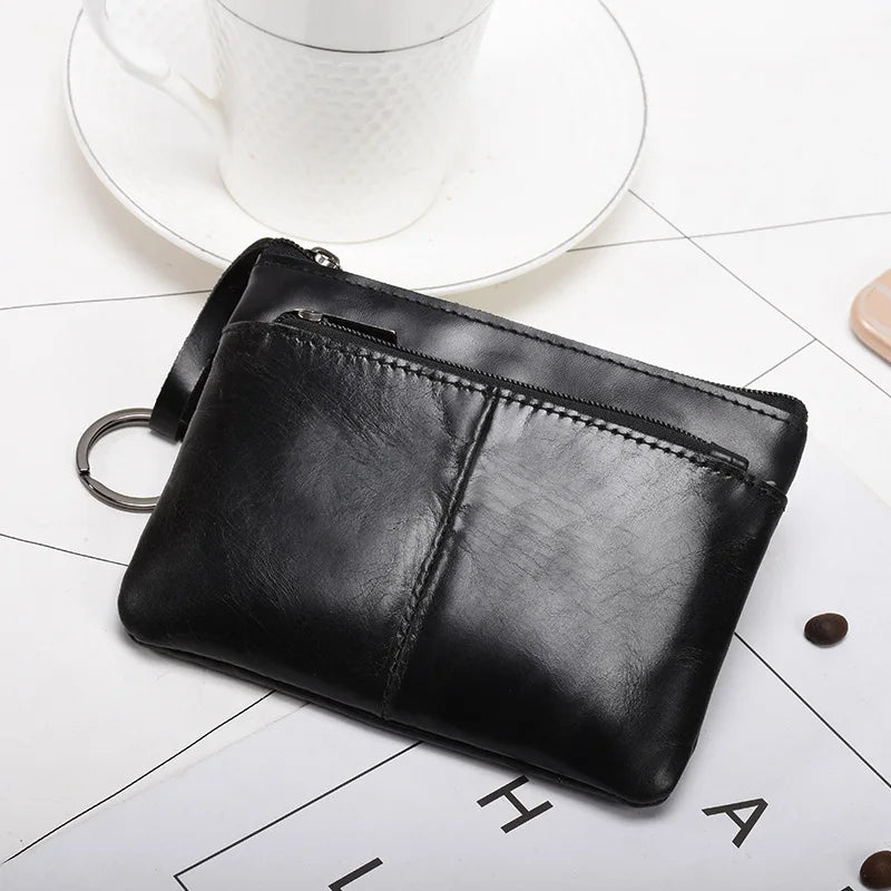 Vintage Leather Mini Purse Zip Wallet Slim Lady/Men
