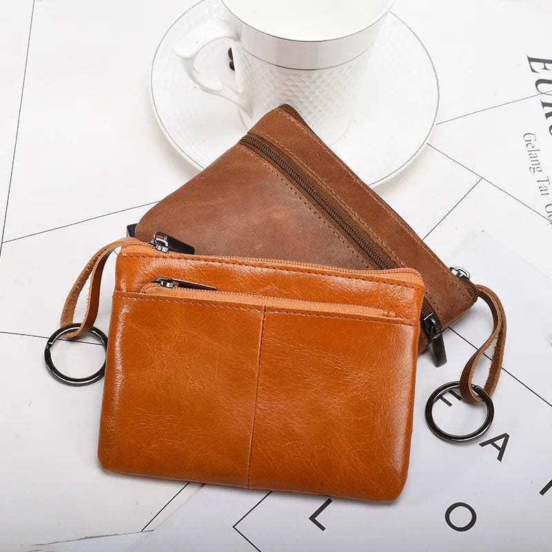Vintage Leather Mini Purse Zip Wallet Slim Lady/Men
