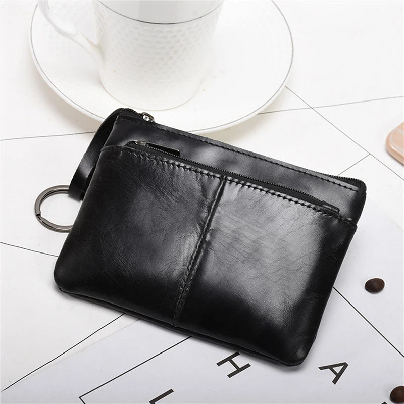 Vintage Leather Zipper Mini Purse Slim Wallet