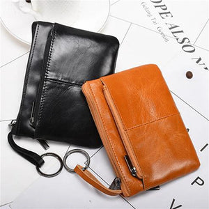 Vintage Leather Zipper Mini Purse Slim Wallet