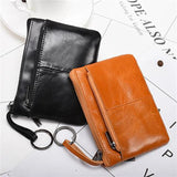 Vintage Leather Zipper Mini Purse Slim Wallet