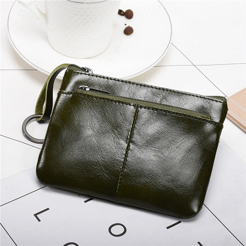 Vintage Leather Zipper Mini Purse Slim Wallet