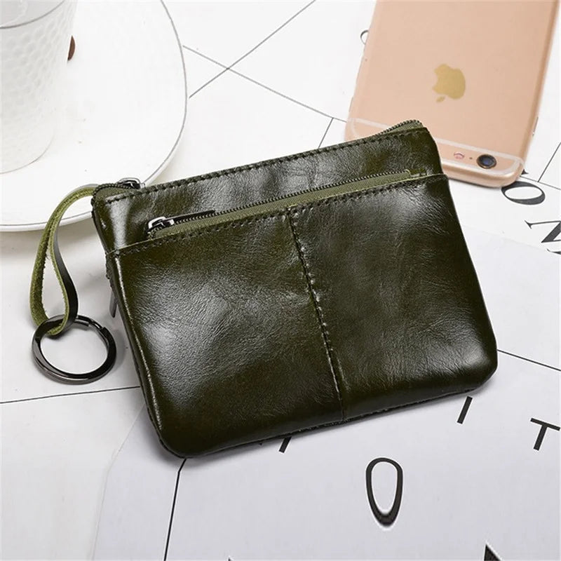 Vintage Leather Zipper Mini Purse Wallet