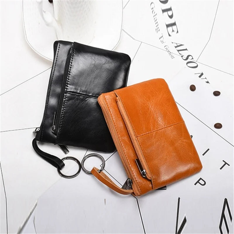 Vintage Leather Zipper Mini Purse Wallet