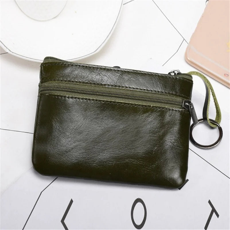 Vintage Leather Zipper Mini Purse Wallet