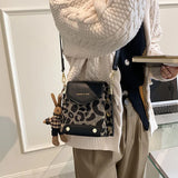 Leopard Pattern Rivets Flap Small Square Bags Women Casual Messenger Bags