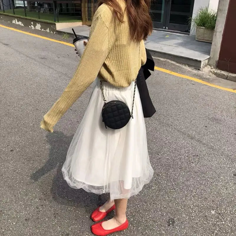 Quilted Chain Crossbody Bag Round Handbag Small Purse Shoulder Messenger Bag