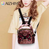 Mini Sequin Backpack Bowknot Women Girls Zipper Handbag